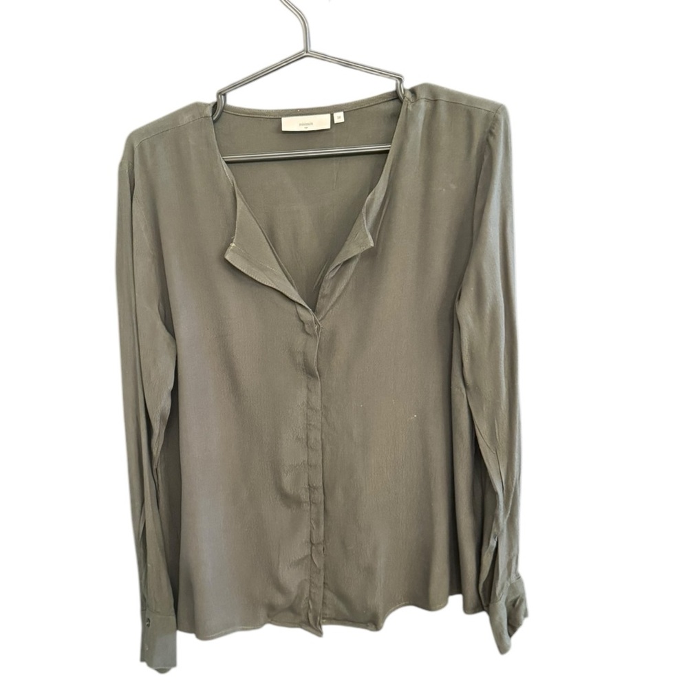 Minimum Collarless Button Up Blouse in Olive
